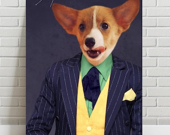 Custom Pet Portrait in Suit, Funny Dog or Cat Artwork