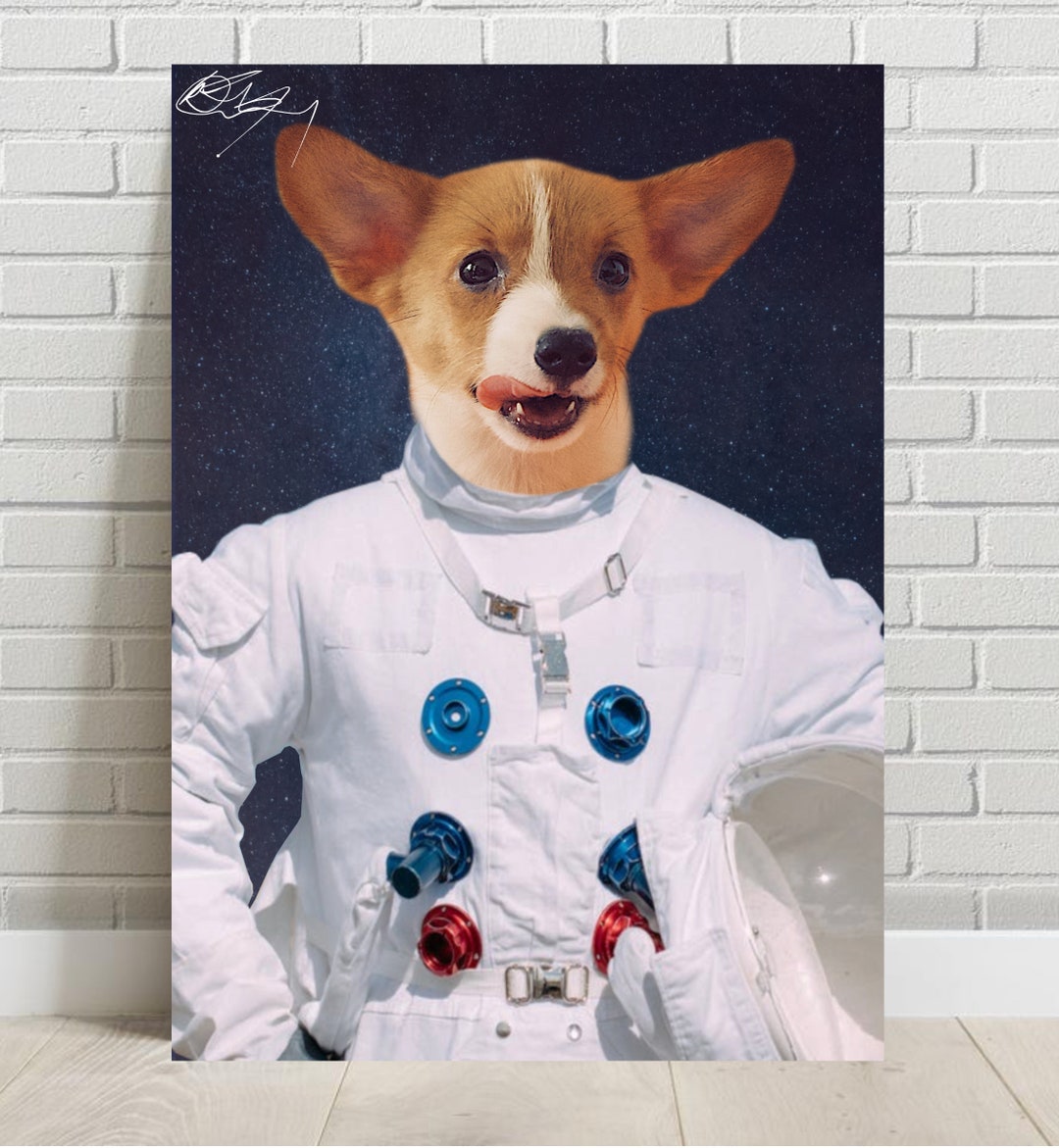 Custom Astronaut Dog Portrait . Custom Pet Astronaut Portrait . Funny