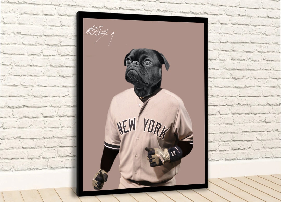 Custom Baseball Pet Portrait, New York Dog Portrait, Funny Pet Portrait