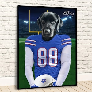 Buffalo Football Team Pet Portrait, American Football Fan Gift Art, Custom Dog Portrait, Custom Pet, Funny Pet Lover Gift, Dog Mom Gift,