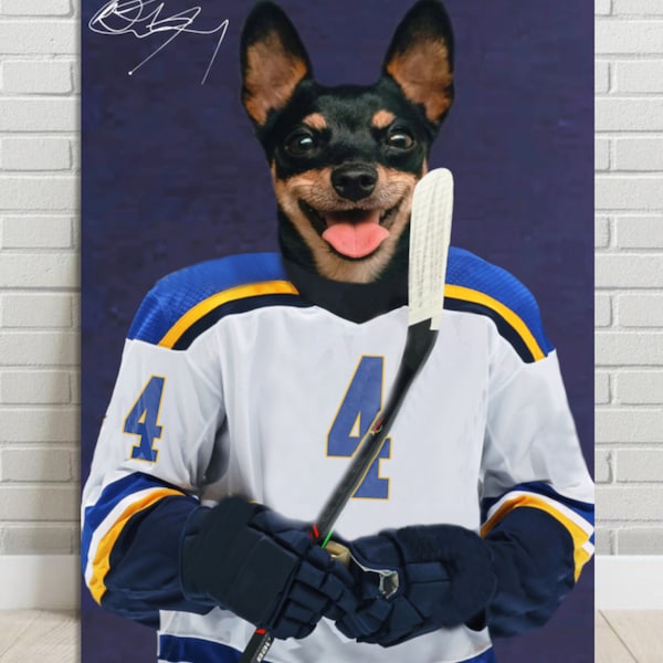Custom Hockey Dog Portrait . Hockey Pet Portrait. Custom Pet Portrait . Custom Hockey Jersey . Funny Pet Portrait