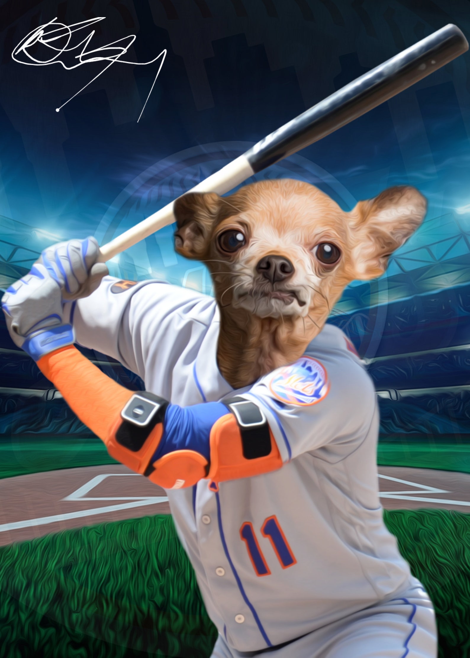 Custom Baseball Pet Portrait New York Mets Dog Portrait Etsy