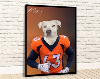 Custom American Football Dog Portrait . Denver Jersey Pet Portrait . Sports Pet Portrait . Custom Pet Portrait . Funny Pet Portrait