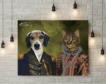 Ritratto personalizzato di un animale domestico reale: divertente arte rinascimentale di cani e gatti