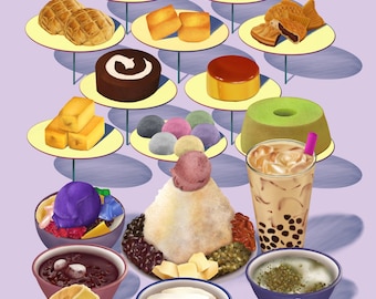 Cakes and Treats Art Print | Food Illustrations | Digital Art