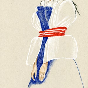 Model Minority Straitjacket Art Print Blue Colored Pencil Asian American Art Contemporary Art image 1