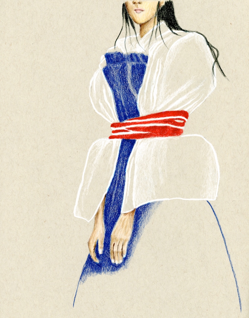 Model Minority Straitjacket Art Print Blue Colored Pencil Asian American Art Contemporary Art image 1