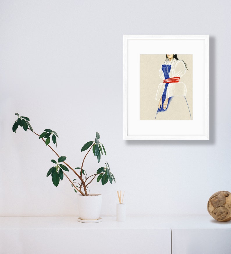 Model Minority Straitjacket Art Print Blue Colored Pencil Asian American Art Contemporary Art imagem 3