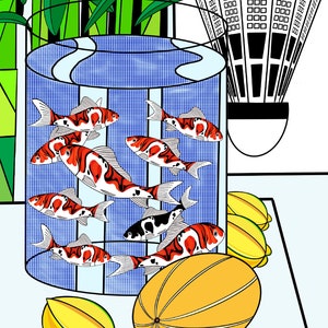 Koi Fish Pop Art Print Still Life Illustration image 1