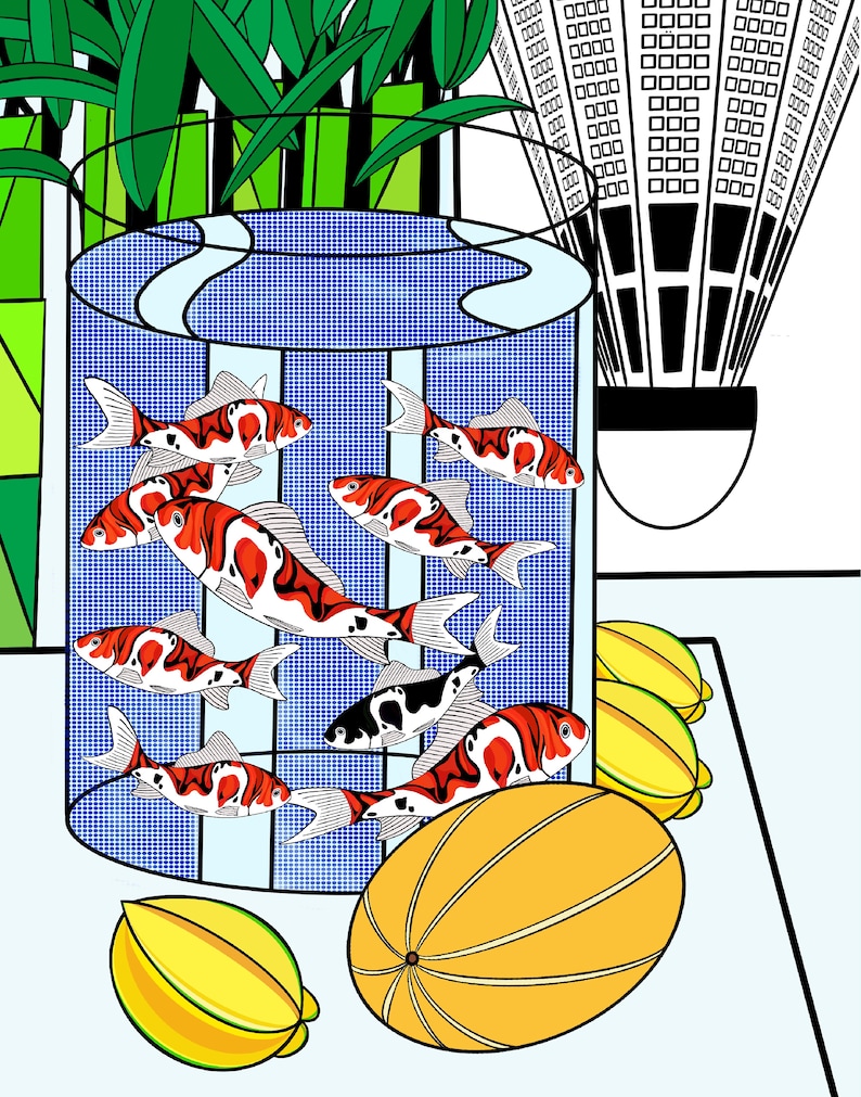 Koi Fish Pop Art Print Still Life Illustration image 1