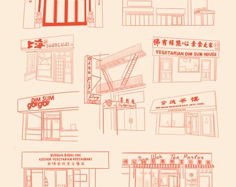 Dim Sum Restaurant Drawing | Chinatown New York City Illustration | Digital Art Print | #SupportChinatown