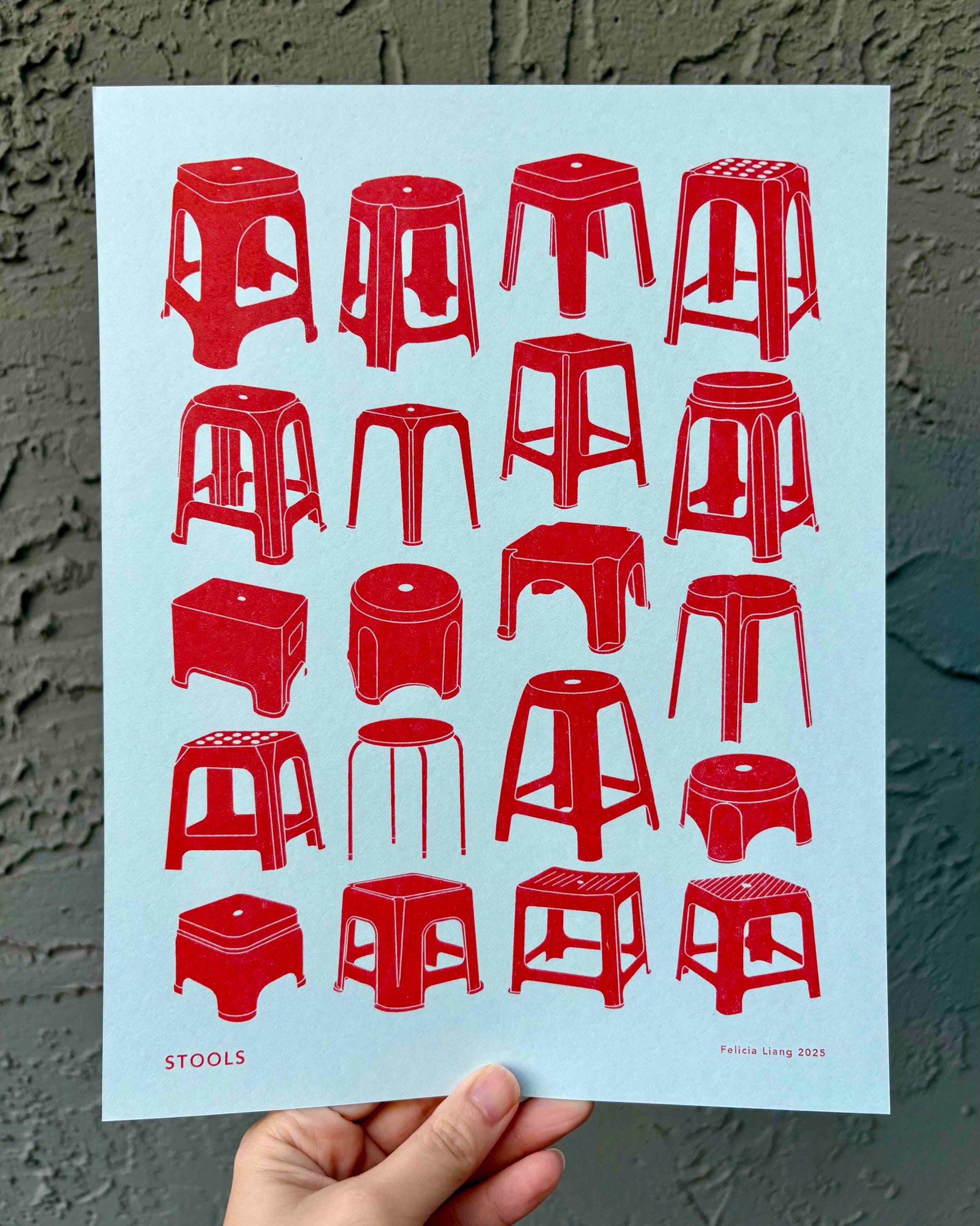 Stools Risograph Print | Little Red Stool - Etsy Israel