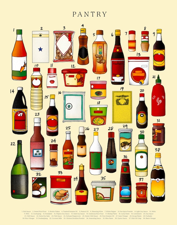 Asian Pantry Staples Poster Print | Cooking Illustration | Digital Art