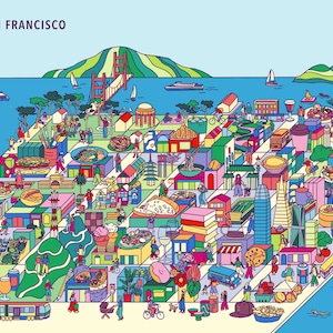 San Francisco Stadtansicht | Bay Bereich Lebensmittel Illustration | Illustrierte Karte | Digitale Kunst