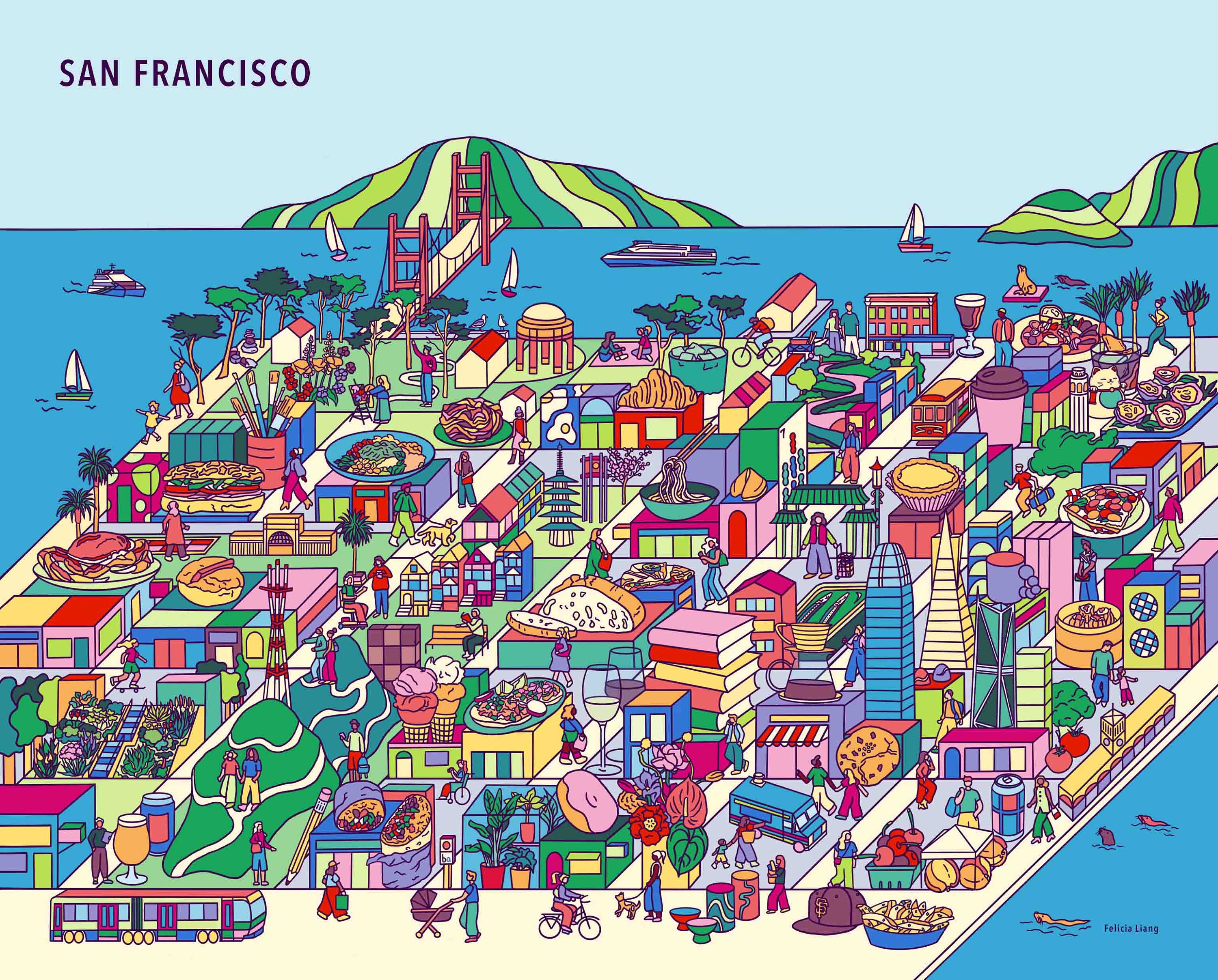 サンフランシスコの街並み | ベイエリアの食べ物イラスト | イラスト