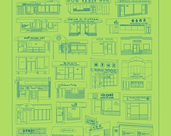 Impressão Risograph do bairro de Richmond | São Francisco | Gastronomia da Bay Area | Ilustração de restaurante | Impressão de arte digital