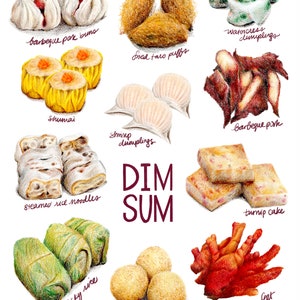 Dim Sum Poster Print Food Illustration Colored Pencil image 1