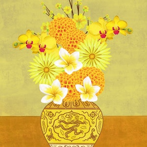 Lámina artística de flores amarillas / Ilustración floral