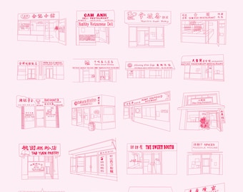 Impression d'art du quartier chinois d'Oakland | Nourriture de la région de la baie | Illustration de restaurant | Impression d'art numérique