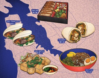 Bay Area Taiwan Food Map | Taiwanese Food | Taiwan Culture | Bay Area Food | Food Illustration | Digital Art