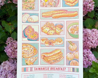 Taiwanese Breakfast | Risograph Print | Food Illustration | Taiwan Travel