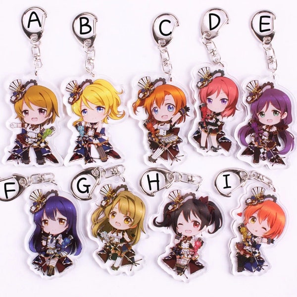 Love Live Muse Maid Cafe Acrylic Keychain, School Idol Project Anime Acrylic double sided keychain, Kawaii cute Maid Cafe cosplay.