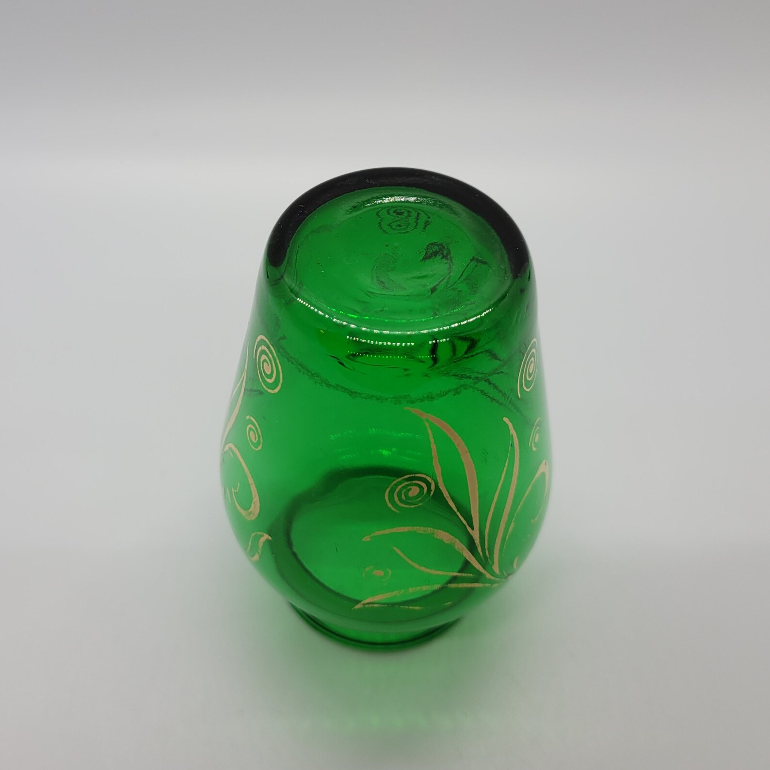Vintage Green Glass Vase Gold Overlay Small Etsy