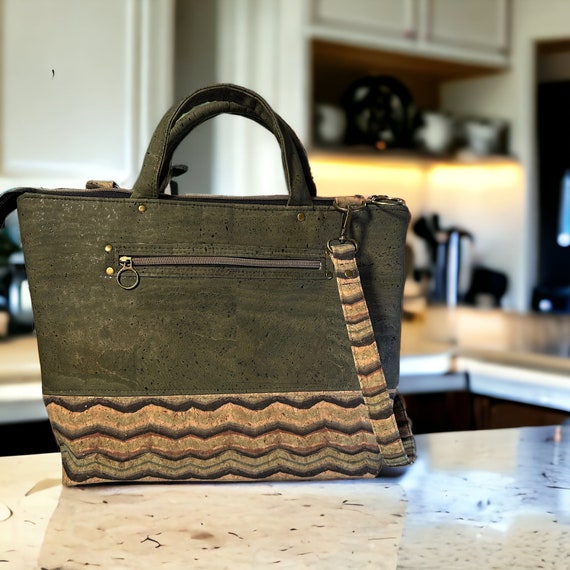 Cork 'vegan Leather' Tote or Ipad/computer Bag or Purse, Green and