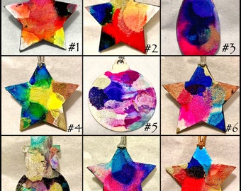 Alcohol Ink Ornaments w UV Reactivity on Wood