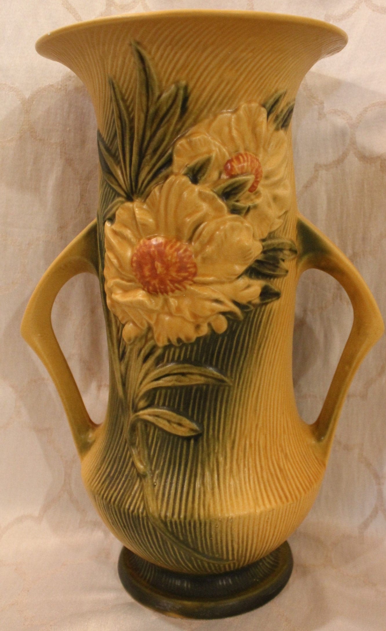 Roseville 6814 Peony Handled Pottery Vase Large Etsy