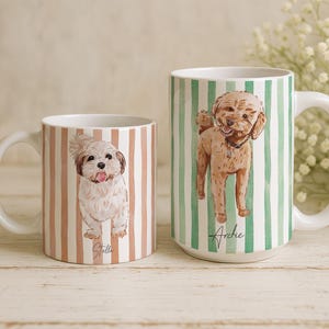 Taza personalizada con retrato de mascota en acuarela, regalo para el Día de la Madre, taza personalizada con foto de perro o gato, regalo único para amantes de las mascotas y mamás de perros y gatos. imagen 1