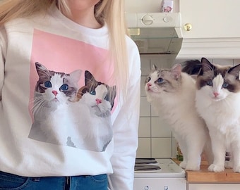 Sudadera unisex personalizada para mascotas, suéter para gatos, suéter para perros, retrato de mascota, Día de San Valentín, camiseta para perros, sudadera para perros, sudadera personalizada para gatos