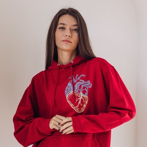 Deep red embroidered ukrainian hoodie. Warm hoodie stand with Ukraine image 3