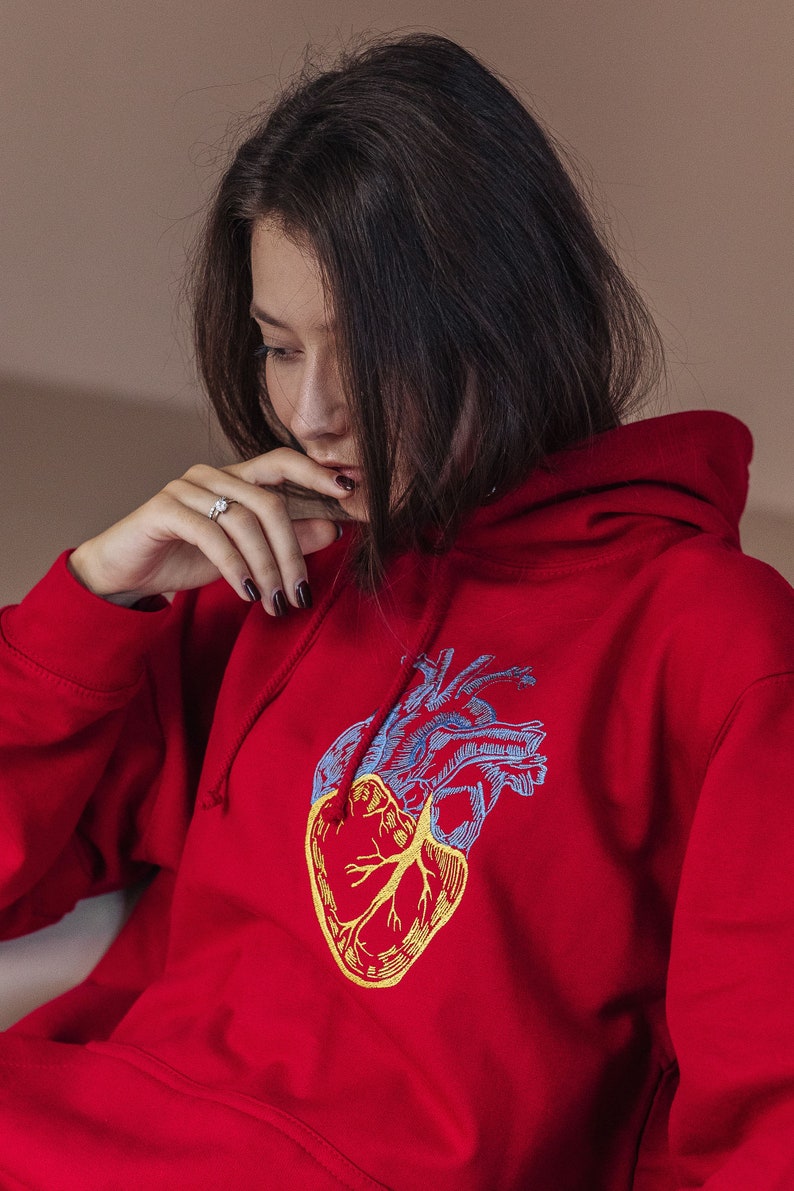 Deep red embroidered ukrainian hoodie. Warm hoodie stand with Ukraine image 7