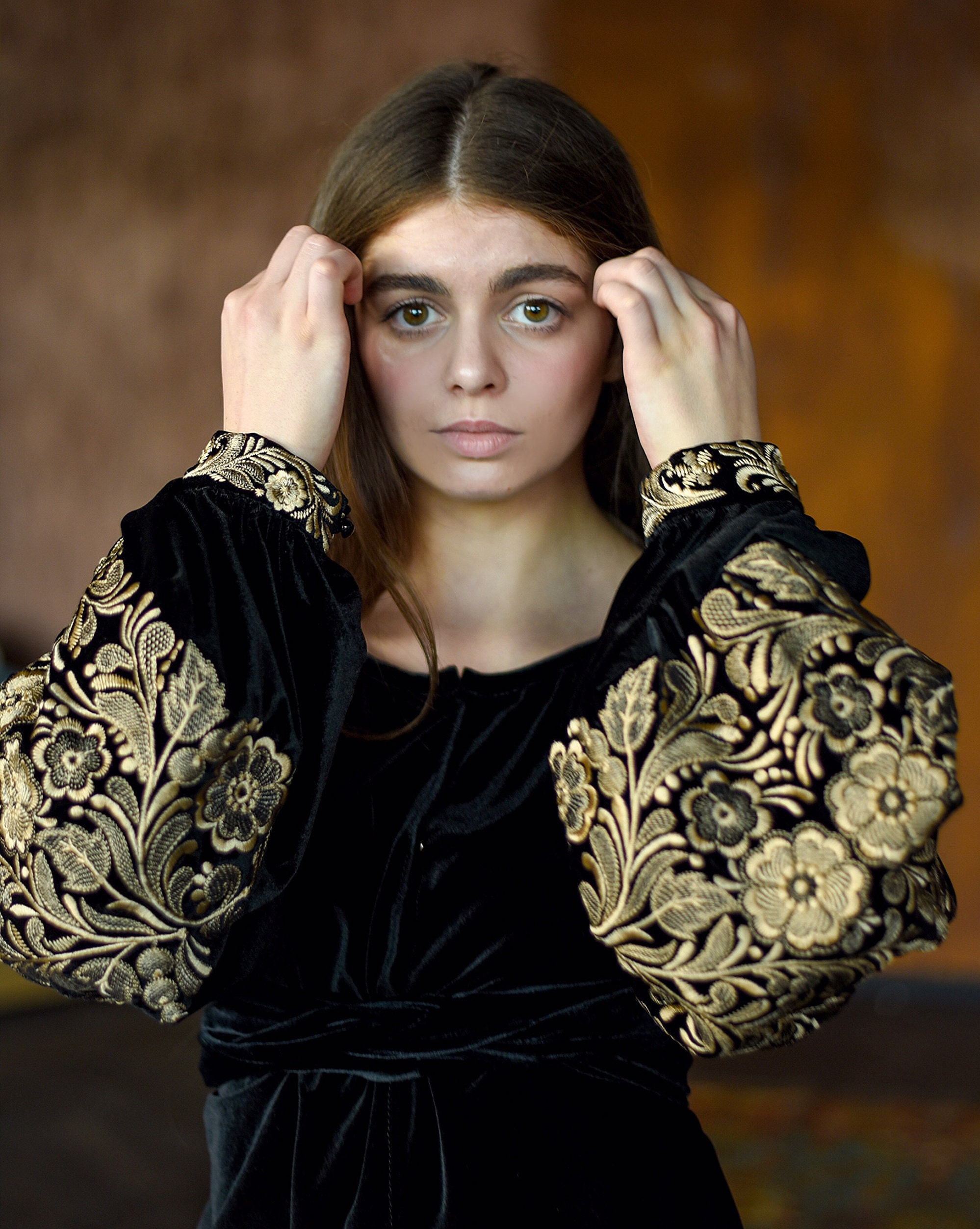 Velvet Embroidered Women Blouse Black With Gold Traditional Shirt - Etsy