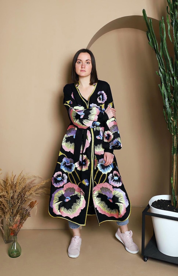 Women Embroidered Kaftan Dress With Stunning Bright Embroidery Etsy