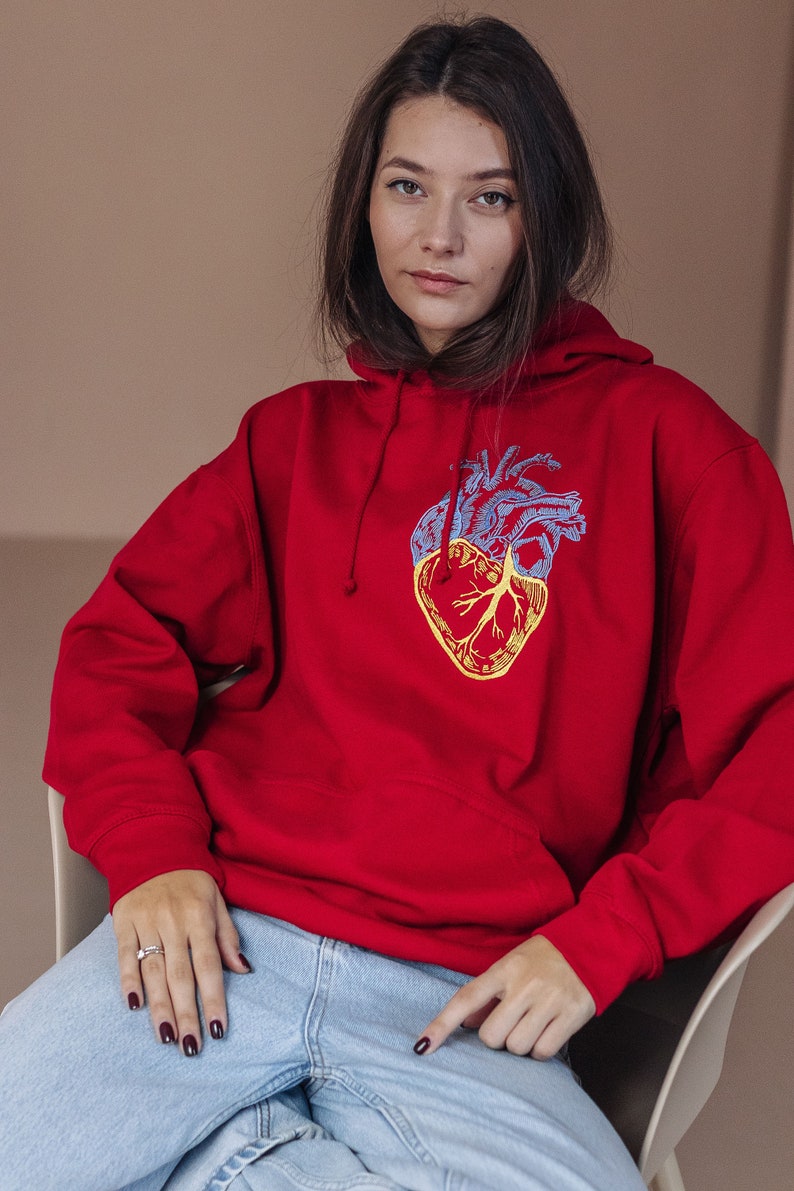 Deep red embroidered ukrainian hoodie. Warm hoodie stand with Ukraine image 6