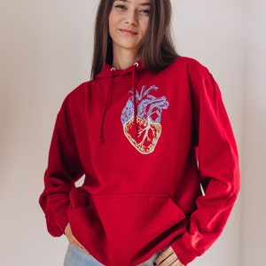 Deep red embroidered ukrainian hoodie. Warm hoodie stand with Ukraine image 4