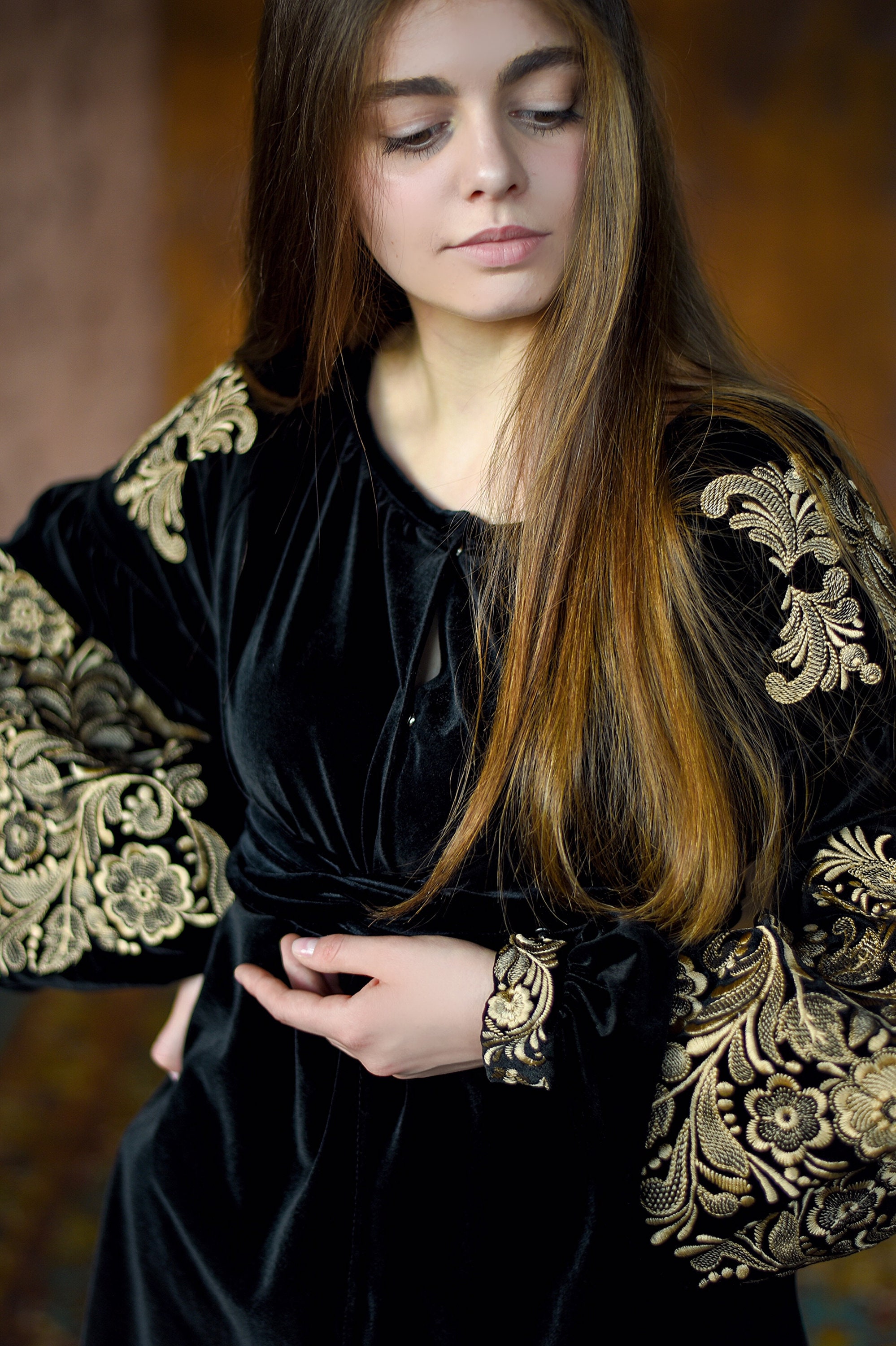 Velvet Embroidered Women Blouse Black With Gold Traditional Shirt - Etsy