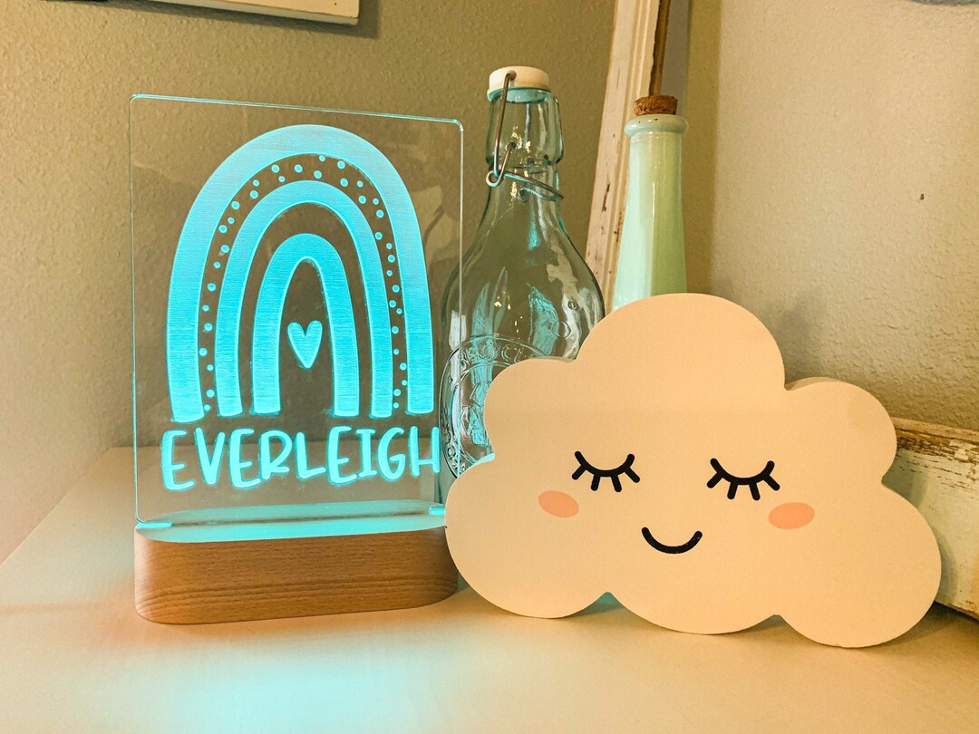 LED Light Rainbow Night Light Color Changing Wood Base Room Light Name