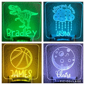 LED Night Light - 52 Design Options - Acrylic Display - Personalized -  7 light colors - Wall Plug In - Light Sensor or On Button