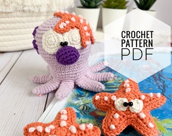 Crochet PATTERN Octopus and starfish amigurumi toys, under the sea toy, pdf digital download, photo tutorial