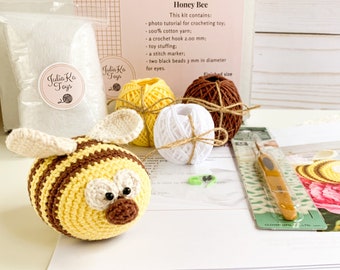 Amigurumi Bee Crochet Kit, DIY Toy Craft Project for Beginners and Kids