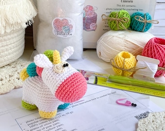 DIY Crochet Kit Amigurumi Little Unicorn Toy, Beginner-Friendly Craft Kit