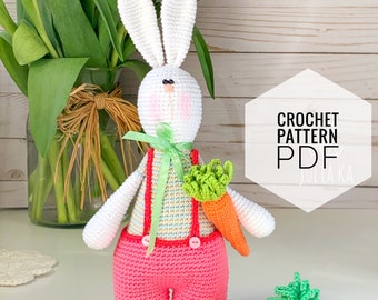 Crochet pattern amigurumi rabbit with crochet pants, pdf photo tutorial