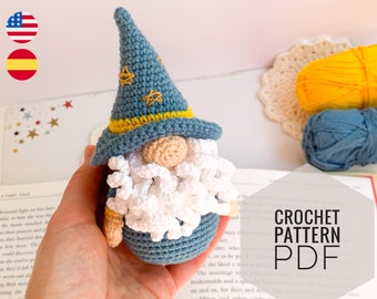 PATRÓN crochet amigurumi gnomo mago, tutorial pdf