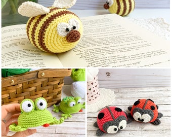 Crochet PATTERNS - amigurumi summer toys Ladybug, Honey bee, Little frog