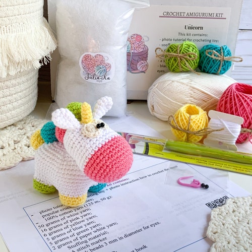 Crochet Amigurumi Kit Unicorn Diy Kit Etsy