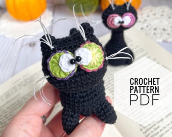 Crochet black cat amigurumi toy pattern, digital pdf