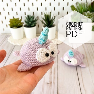 Crochet amigurumi pattern narwhal toy, digital photo tutorial pdf